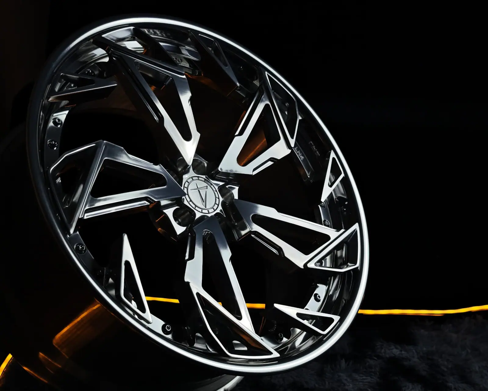Bespoke Aphero Exclusive one-of-one forged wheel in polished silver, studio photograph